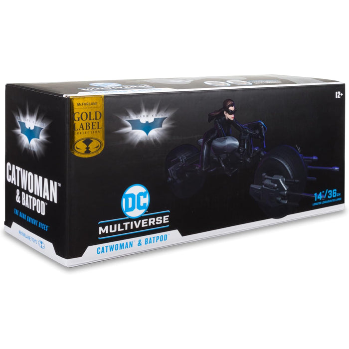 Set Figurina Articulata si Vehicul DC Multiverse Vehicle Batpod with Catwoman (The Dark Knight Rises)