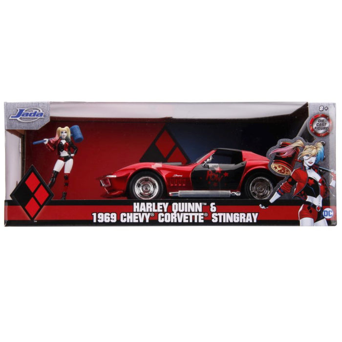 Set Masinuta din Metal Harley Quinn 1969 Chevy Corvette Scara 1:24