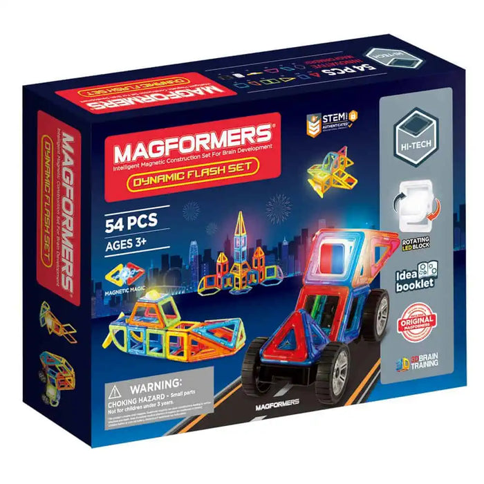 Joc de Constructie Magnetic Magformers -  Dynamic Flash Set - Lumini de Blit, 54 piese