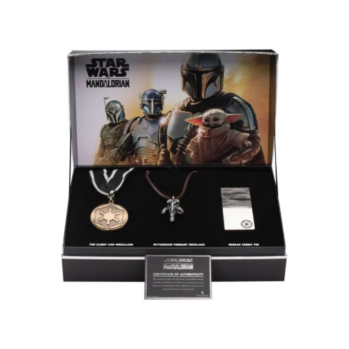 Replica Star Wars The Mandalorian Mythosaur Necklace, Galactic Empire Medal & Beskar Pin