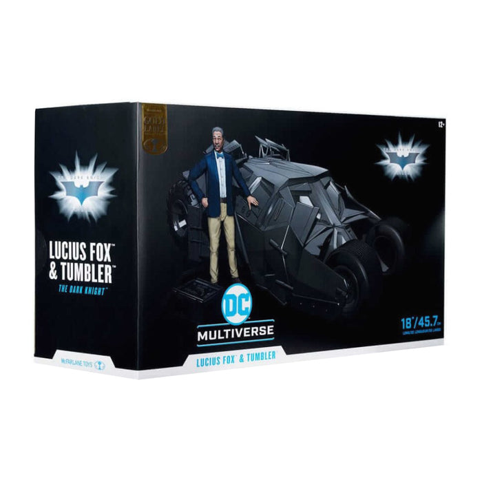 Set Figurina Articulata si Vehicul DC Multiverse Tumbler with Lucius Fox (The Dark Knight) (Gold Label)