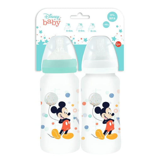 Set 2 Biberoane cu Gat Larg 360 ml Tetina din Silicon 3 Pozitii Cool Like Mickey - Red Goblin