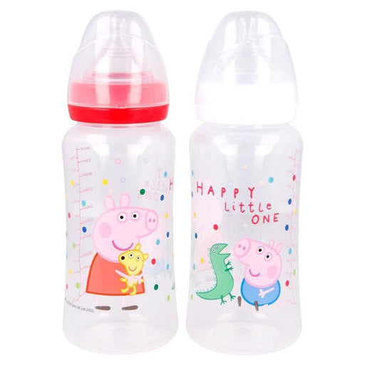 Set 2 Biberoane cu Gat Larg 360 ml Tetina din Silicon 3 Pozitii Peppa Pig Little One - Red Goblin