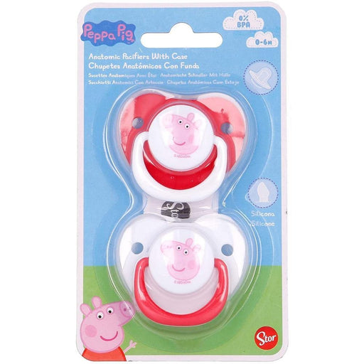 Set 2 Suzete Ortodontice din Silicon pentru Bebelusi 0-6 Luni cu Capac Peppa Pig Little One - Red Goblin