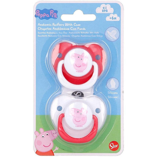 Set 2 Suzete Ortodontice din Silicon pentru Bebelusi 6 Luni cu Capac Peppa Pig Little One - Red Goblin