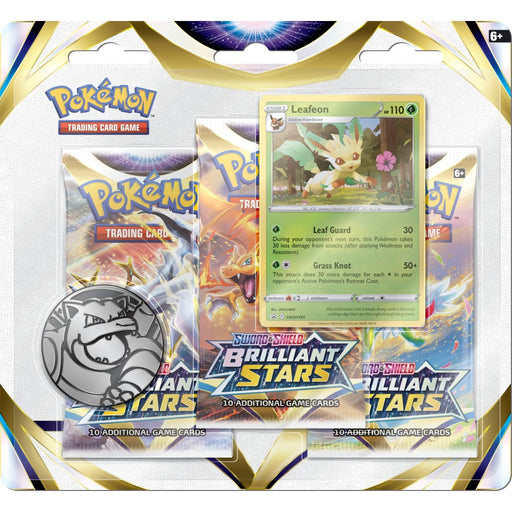 Pokemon Trading Card Game Sword & Shield 9 Brilliant Stars - 3 Pack Blister - Leafeon - Red Goblin