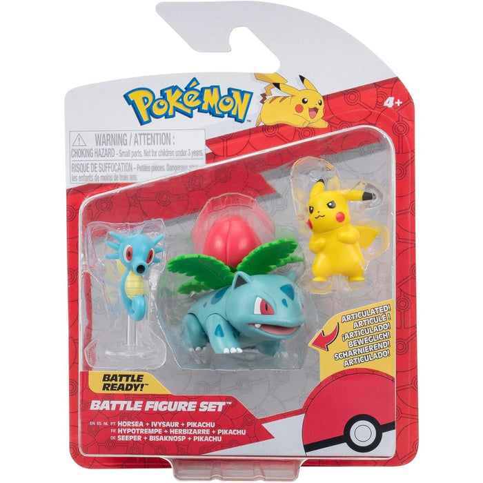 Set 3 Mini Figurine Articulate Pokemon - Pikachu 02, Horsea, Ivysaur - Red Goblin